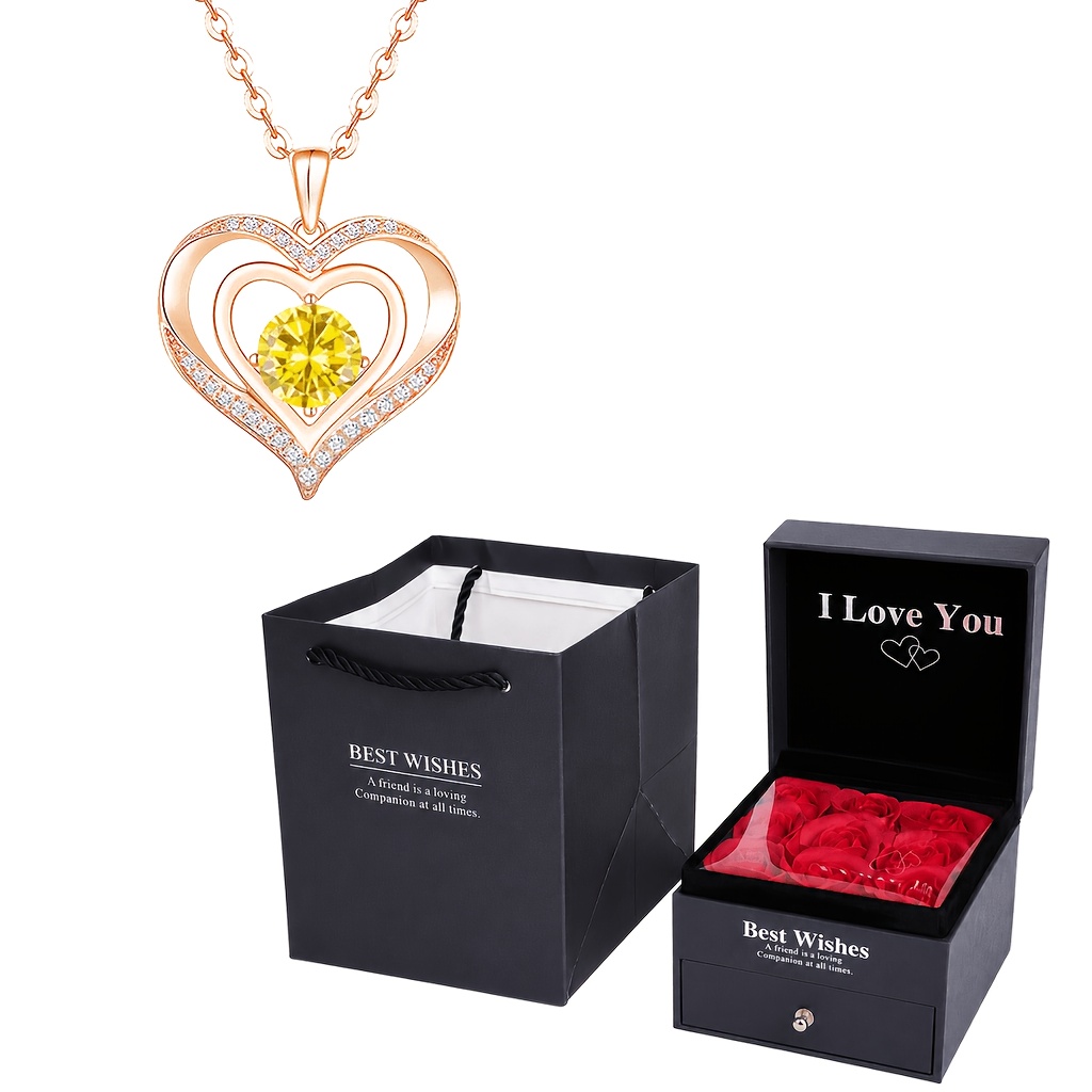 Hollow Heart Round Birthstone Synthetic Zirconia Necklace
